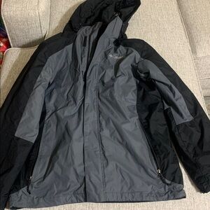 Columbia Interchange Black & Gray Hooded Jacket Medium Fleece Water-Resistant